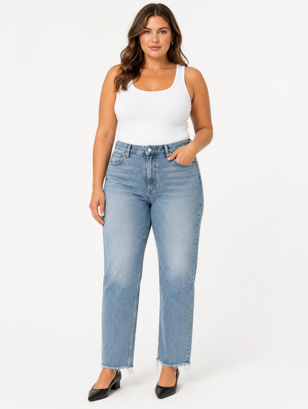 Zara High Rise Straight Leg Raw Hem Button Fly Jeans Gray Wash Size 10